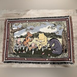 RARE Vintage DISNEY Winnie The Pooh Tapestry Blanket Tea And Honey NEW WITH TAGS